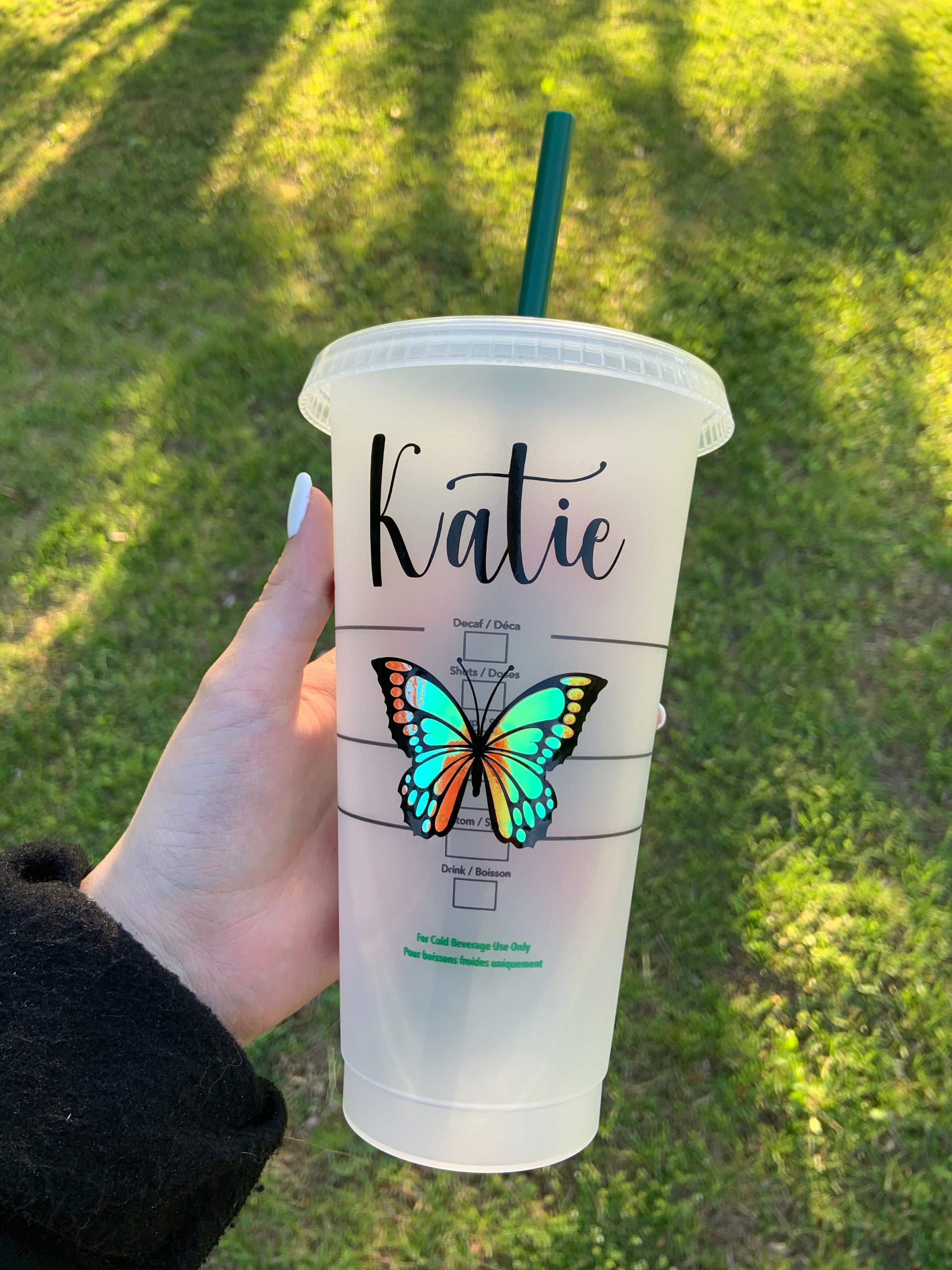 Butterfly Floral Holographic STARBUCKS reusable Cold Cup Custom